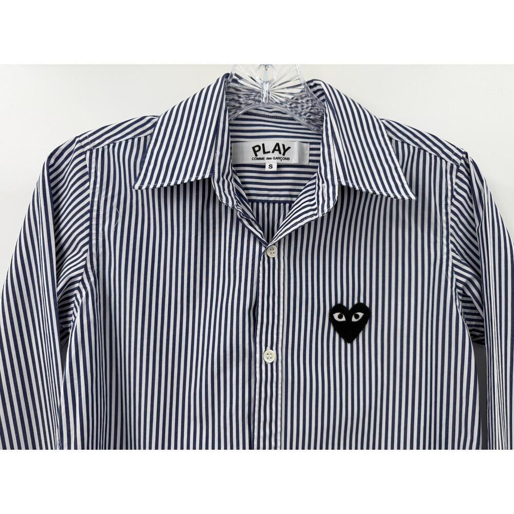 Play Comme Des Garçons UnisexNavy & White Striped Button Down Shirt Size Small - Picture 2 of 9